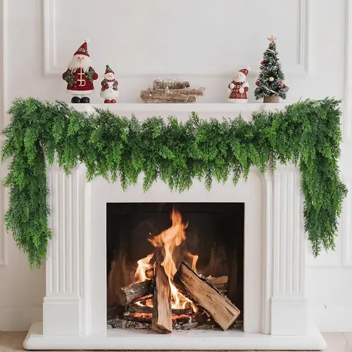 2-Pack 6-Feet Classic Irregular Artificial Cedar Garlands - Fluffy, Soft, Realistic Green Greenery for Wall Hanging, Mantle, Indoor Winter Christmas Home Decorations,sohochic