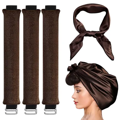 3-Pack Heatless Curls Styling Kit - Velvet No-Heat Curling Rods with Silk Scarf, Hook & Headband for Long to Medium Hair, Bouncy Curls, Easy Curls,sohochic