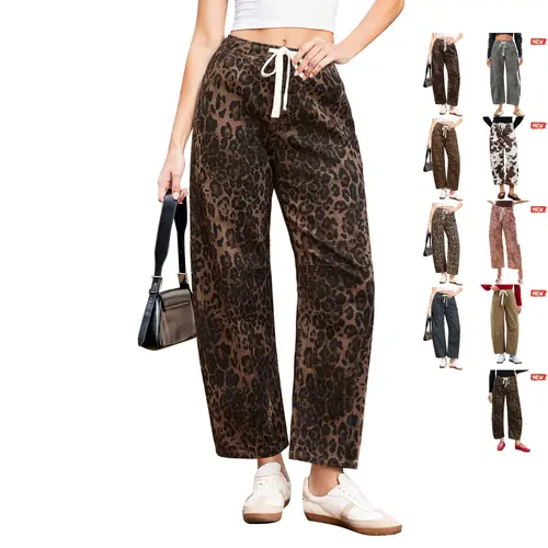 【GRAPENT Barrel Jeans Collection】Women's High-Waisted Stretchy Leopard Print Pull-On Cropped Ankle Denim Bottoms, Stylish Women's Wear for Early Fall Backtoschoolshopping, Women's Fashion Essential,sohochic