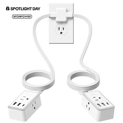 NTONPOWER Twin Extension Cord Splitter 12 / 18 FT, with 6ft Dual Extension Cord on Each Side 3 Widely Outlets, Double Extension Cord for Home Office Dorm Room