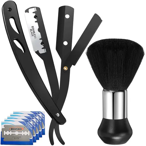 Professional Straight Razors Men Navajas Para Barbero Barber Straight Razor Kit with Neck Duster Brush and 10 Pieces Double Edge Blades for Hair Salons, Gifts Stainless Stainless Lightweight Lightweight Handle Stainless Stainless Durable
