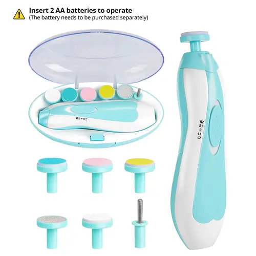 Cochildor Electric Baby Nail Trimmer Kit - 6 Grinding Heads Set, Safe Anti-Scratch Plastic Body, Compact Unisex Infant Nail Clippers, Newborn Baby Stuff, Toddler-Size for Newborn Care, Smooth Finish, Battery-Powered Handheld Tool (2 AA Batteries Excluded)