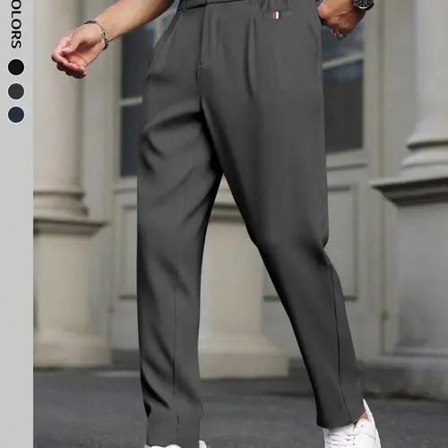 Men's Solid Dress Fall Pants, Straight Leg Regular Fit Casual Comfy Trousers for Daily Wear, Men's Bottoms for spring fall Club Wear Work Wear