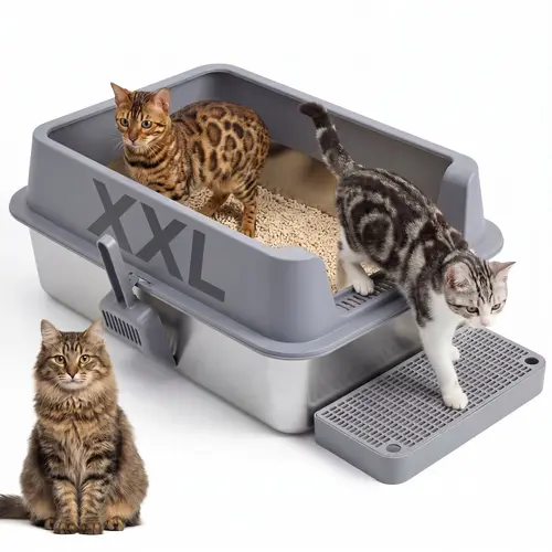 Topyangs Large Stainless Steel Foldable Cat Litter Box Enclosure with Lid, Includes Easy-to-Clean Scoop, Semi-Enclosed Design for Privacy & Odor Control, Metal Litter Tray,sohochic