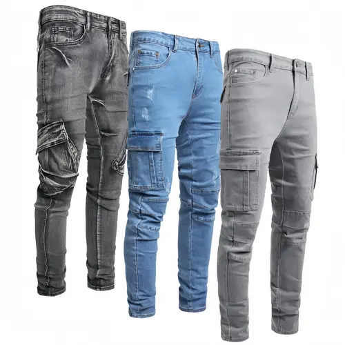 JUNBAOSS Men's Multi Pack Slim Fit Stretch Jeans Cargo Skinny Jeans for Men, with 6 Pockets Denim Fabric Menswear backtoschool
