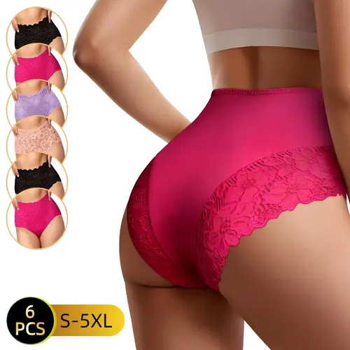 Women's Cute High-Waisted Lace Panties - Soft Stretchy Tummy Control Underwear, Cheeky Elegant Fit, Plus-Size, 4/6/8-Pack, New Year Style Everyday Wear