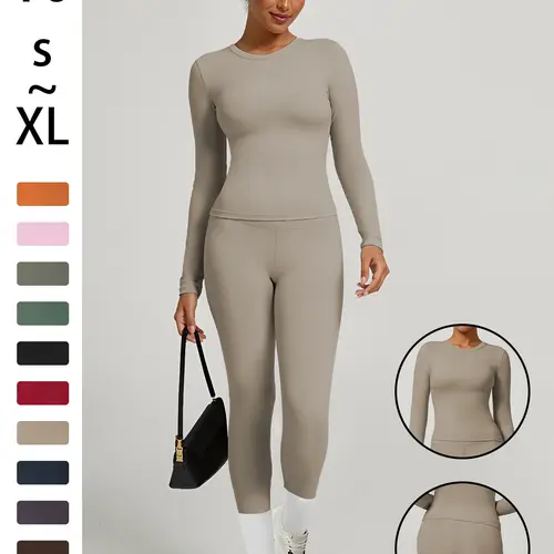 Women's Solid Color Top & Pants Set, Yoga Workout Activewear, Comfortable Tee & Slim Fit Leggings, Ideal for Daily Yoga & Fitness Activities