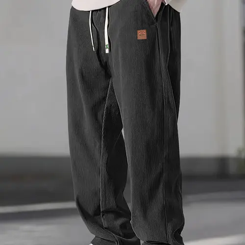 Men's Casual Loose Fit Drawstring Ankle Pants - Male Clothing, Men’s Clothes, Athleisure Chill Pants, Athletic Bottoms with Delicate Logo Details for Comfortable Daily Summer Wear, Father's Day Gift