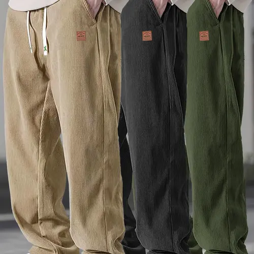 Men's 3-Piece Casual Woven Pants Set - Gray, Khaki, Black, Green - Minimalist, Versatile, Fitted Jogger Style Loose Fit Clothing - Comfortable for Spring, Autumn - Men's Outfit Sets, Fathersday Gift,sohochic