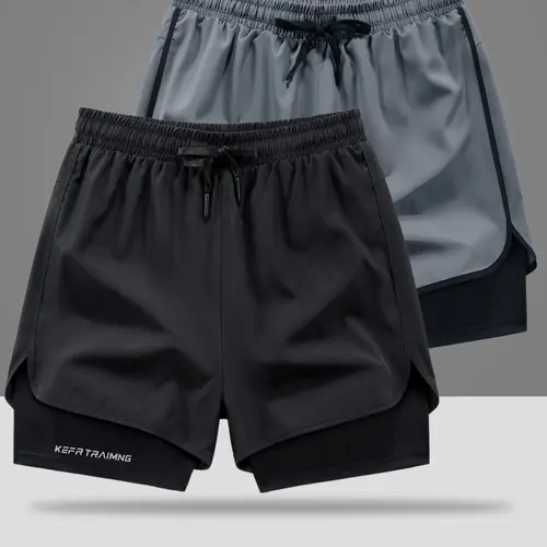 Men’s 2-Piece Athletic Shorts, Gym Stuff for Men’s Clothes, Layered Airflow Design with Airy Fit Outer & Base Layer, Lined Pockets, Breathable Quick-Drying, Suitable for Running, Workouts