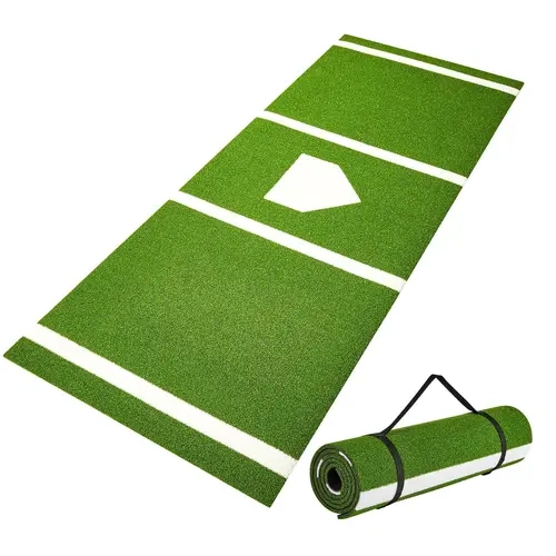 VEVOR EVA Polypropylene Synthetic Baseball Softball Hitting Batting Training Mat, 10'x3.8' Indoor/Outdoor Pitch Practice Mat, Lined Foam Backing Anti-Slip Anti-Fade Portable Aid with Tightening Rope, Green, Training Mats, Standard#SohoChic