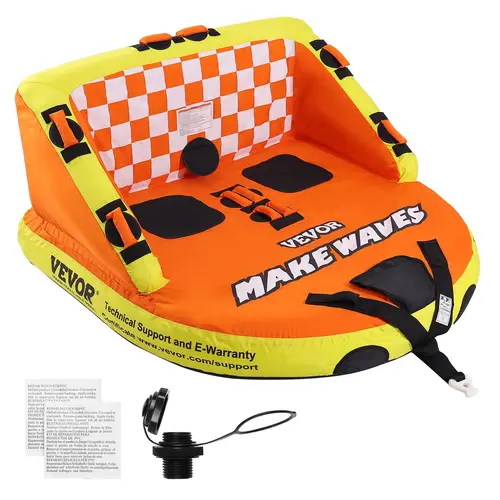 VEVOR Inflatable Towable Tube for Boating - Boating Accessories for 1-2 Riders, Durable Water Sports Tube with High-Back Seats, Full Nylon Cover, EVA Grab Handles, Speed Safety Valve, 340 lbs Capacity for Lake/Beach#SohoChic
