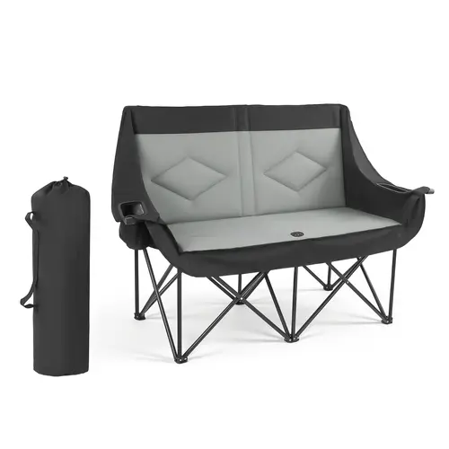 VEVOR Oversized Large Double Camping Chair - Collapsible Folding Polyester Chair, 660 lbs Heavy-Duty Support, Dual Cup Holders, Wine Glass Holders, Magazine Straps, Carry Bag, 37.0 x 9.8 in, for Outdoor, Beach, 1 Pack#SohoChic