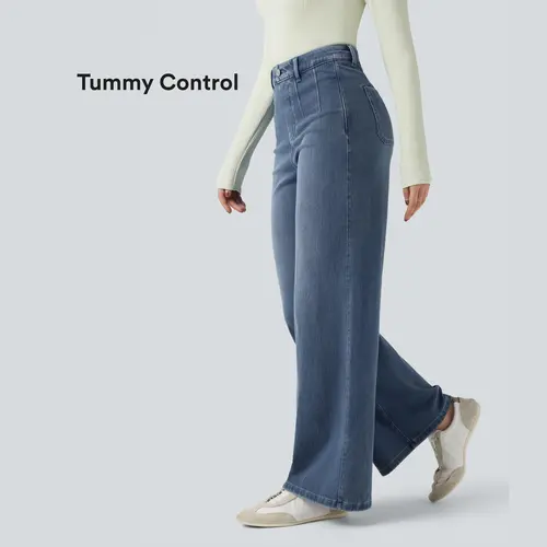 【Creator’s Pick】Halara Flex High Waisted Tummy Control Wide Leg Casual Jeans with Pockets