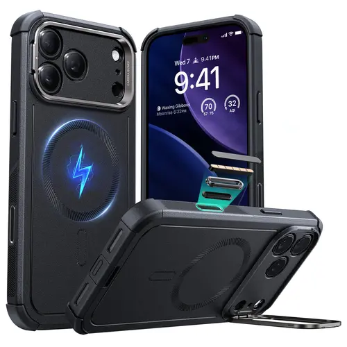 ESR Magnetic iphone Case with Flex Stand for iPhone 18/17 Pro Max/Pro, MagSafe-Compatible, Cyber Tough,  7X Military-Grade Drop Protection, Camera Control, Shock-Absorbing, Dustproof Port Cover, Handheld Protector Casing Accessory