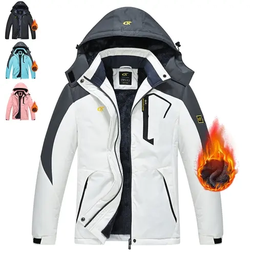 QPNGRP Women's Waterproof Warm Ski Jacket - Hooded Mountain Windbreaker, Raincoat, Sporty Jackets & Coats, Multi Pockets, Outfits for Women, Ready for Hiking and Camping