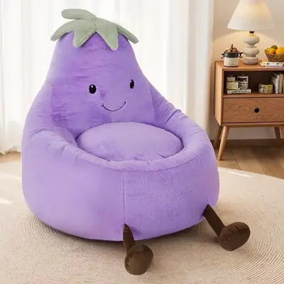 Sweetcrispy Cute Eggplant Portable Lazy Sofa - Comfy Indoor Home Furniture, Parent-Child Lounge Floor Chair for Living Room Interior & Bedroom