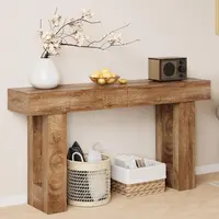 【63" Extra Long】 IRONCK Console Table with 2 Drawers, Artisan-Inspired Acacia Wood Top Entryway Table, Modern Sofa Table for Hallway, Living Room & Behind Couch