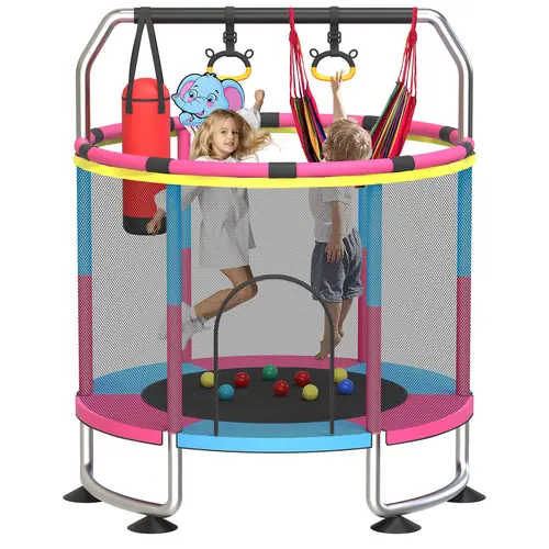 Moviku 5 FT Kids Trampoline for Toddlers 3-6, Indoor & Outdoor Home Jump Leisure Trampoline with Enclosure Net & Toys, 440lbs Capacity, Cool Gifts for Kids Toddler Gifts #sohochic