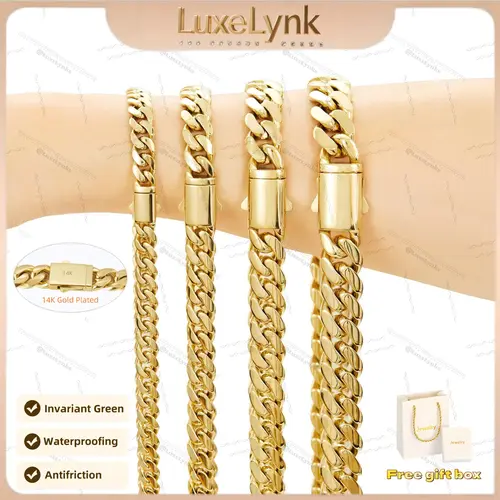 The latest electroplating gold-plating process for rust prevention|14K gold-plated Cuban necklace |  Miami hip-hop style fashion items| The best gift for men and women| Couples' style| 6mm/8mm/10mm/12mm/14mm.