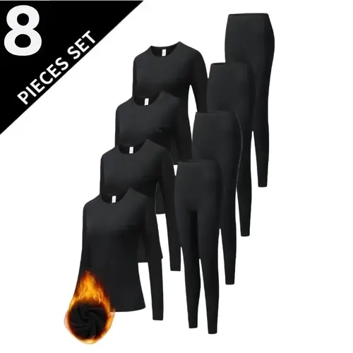 OKP Women's 8-Piece Thermal Underwear Outfits - Comfortable Fabric Essential, Long Sleeve Crew Neck Top & Skin-Tight Slim Leggings, Perfect Fit Warm Base Layer for Skiing, Outdoor Activities, Clothes,sohochic