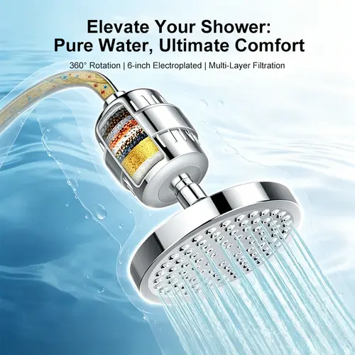 Filtered Shower Head Set 20 Stage Shower Filter - Reduces Chlorine And Heavy MetalsHigh Pressure Showerhead Filter With 6" Round, Luxury Polished Chrome