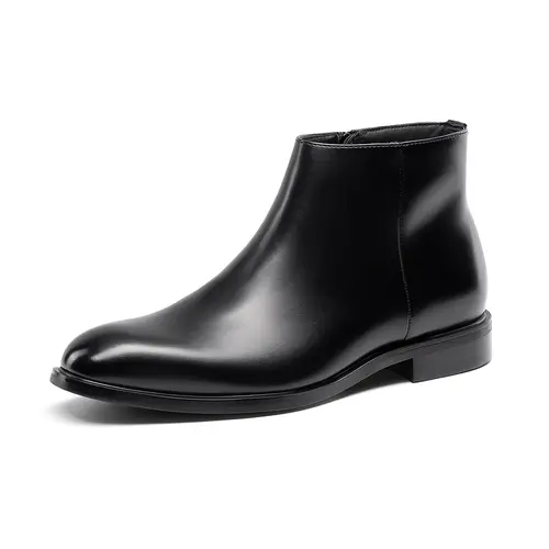BRUNO MARC Men's Closed Leather-Look Ankle Boots - Zip Closure, Polished Formal Office Shoes, Black Shoes,sohochic