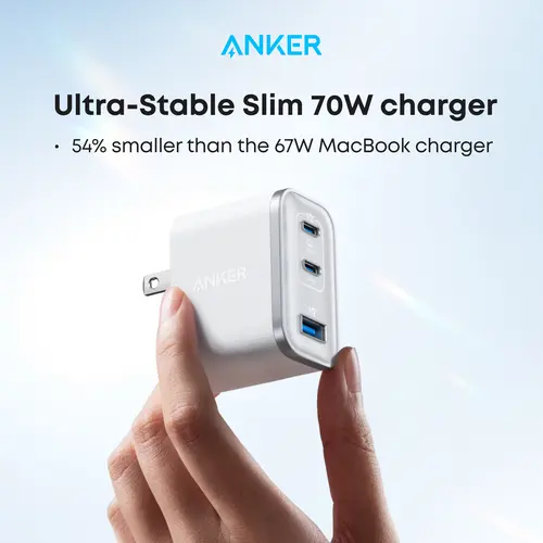 Anker Nano Mobile Phone Charger Block - 3-Port Metal Frame Fast Charging Solution with 70W Ultra-Fast Output, USB-C to USB-C Cable Included for iPhone 17/16/15 Series, MacBook, iPad, Type A