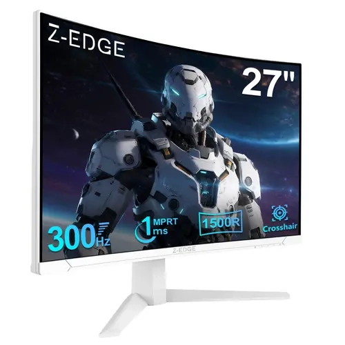 Z-EDGE UG27S White 27-Inch Curved Frameless FHD Gaming Monitor - 300Hz Refresh Rate, 1ms Response Time, FreeSync, Dual HDMI & Display Ports, Desktop PC Monitor, Frameless Monitor tiktokshopbacktoschool