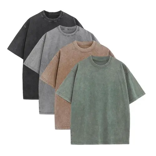 1/4 Pack Men's Vintage Oversized Heavyweight Cotton T-Shirts, Breathable Acid Washed Loose Fit Baggy Tees, Unisex Plain Short Sleeve Sports Tops for Gym Workout, Running, Training, Couple Matching, Streetwear & Daily Wear