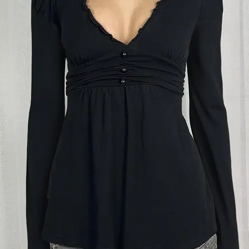 Elegant V Neck Lace Trim Long Sleeve T-Shirt for Women, Basic Autumn Winter A-Line Vintage Style Top, Perfect Casual Wear
