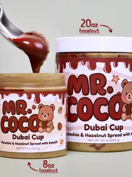 Mr. Coco Dubai Cup – Pistachio Cream + Tahini & Crunchy Kataifi - 8oz/20oz Jar - 2 Flavors: Classic & Hazelnut