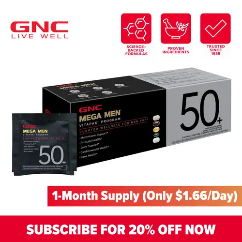 GNC Mega Men 50+ Vitapak Supplement Stack - 5-in-1 Multivitamin, Natural Energy Support, Joint Health Boost, Prostate Care, Men's Health Dietary Supplement, 30 Servings, Vitamins