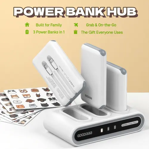 GOODaaa 3-Pack 10000mAh Mobile Power Banks with Charging Dock Station, Built-in Cables, Family Power Hub for Home, Travel, Adulting Gifts, Cool Tech Gadgets, Man Cave Gadgets for Phones & Electronics, Portable Charger,back to school,back to school haul,so