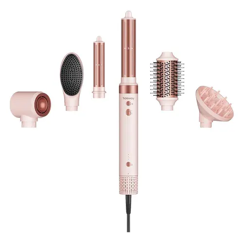 Tideway Prowaver 6-in-1 Ionic Hot Air Styler, Hair Dryer Brush with Auto Wrap Curlers for Smooth Blowout & Curly Hair Styles, Dual Voltage Travel Set, Gifts for Women, Beauty Products tiktokshopbacktoschool