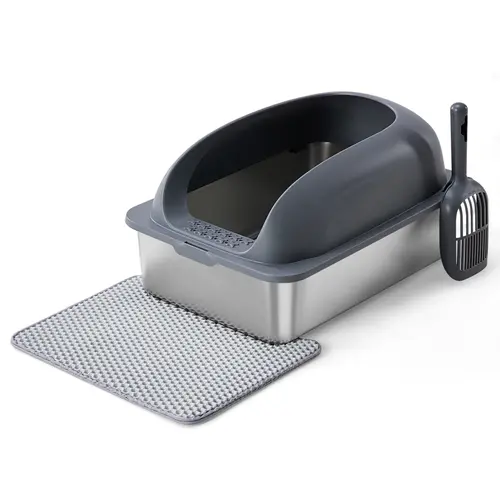 Sweetcrispy Stainless Steel Large Foldable Litter Box Enclosure with Lid, Drawer for Easy Cleaning, Semi-Enclosed Design for Privacy & Odor Control, Metal Cat Litter Tray, Metal Litter Box