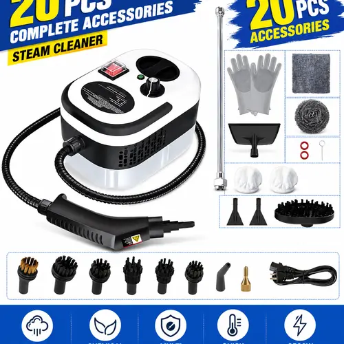 Handheld Steam Cleaner - 2500W Power Corded Compact Design Portable Model, 15-Second Quick Heat-Up, 1.2L Water Tank, 3-Speed Adjustable Handle, 20 Accessories, Multi-Surface Anti-Stain Gunk Removal for Home & Car,sohochic