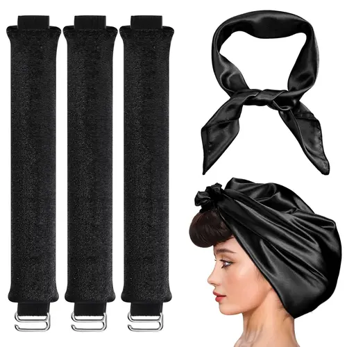 4-in-1 Heatless Hair Curler Kit - Velvet No-Heat Curlers with Silk Scarf for Medium/Long Curly Locks, Easy Bouncy Natural Curls Beauty Tool (Personal Care Hair Styling Accessory), Heatless Curl,sohochic