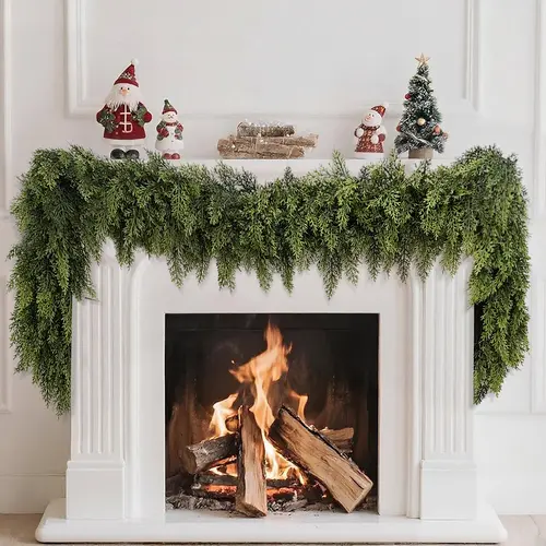LVZHIYUAN 2-Pack 6 FT Real-Touch Artificial Cedar Garlands - Plastic Greenery for Home Decor, Wall Hanging, Hang on Mantles & Walls, Anniversary, Indoor Outdoor Christmas Decor,sohochic
