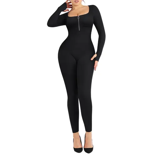 SHAPELLX Women's Skinny Fitted Long Sleeve Seamless Zip-Up Sport Jumpsuit - Slimming Sleeves, Stretch Activewear for Yoga Workouts (Fall, Winter), Skinny Fitted Jumpsuit, Sport Jumpsuits