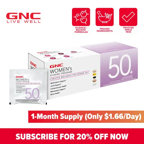 GNC Women’s 50+ Vitapak 5-in-1 Daily Supplement Pack - 1 Month Supply, Hormone Balance, Nutrition, Brain + Joint Support, Metabolism, Bone Strength Dietary Aid
