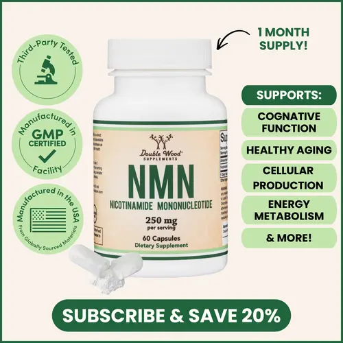 NMN | 250 mg | 60 Count | Promote Energy Level, NAD+ Level | Supports Healthy Aging, Energy Metabolism | Double Wood Supplements