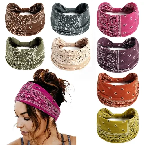 Boho Bandana Style Headband | Wide Paisley Hairband for Curly Hair, Busy Mornings, Gym, Travel & Everyday Wear | Absorb sweat ,Soft, Breathable & Stylish | Latina Favorite