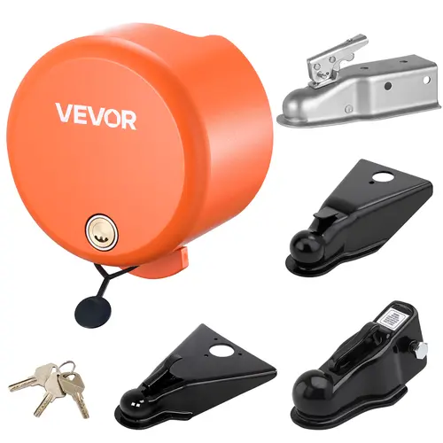 【toolupgrade】VEVOR Carbon Steel Trailer Lock, 1-Handed Operation, Fits 1-7/8 & 2-5/16-Inch Straight Tongue Ball Couplers, Rust Resistant, 4 Keys, Secures Security Chains, Anti-Theft for RV, Boat