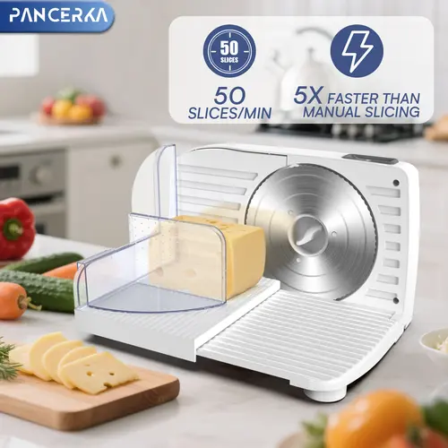 PANCERKA Electric Meat Slicer Slider - Kitchen Appliances, Kitchen Accessories with Adjustable Thickness, Automatic Precision Cutting, Removable Stainless Steel Blade, Removable Parts, Stable Suction Base, Fits Cabinets for Home Use, Kitchen Supplies, Com