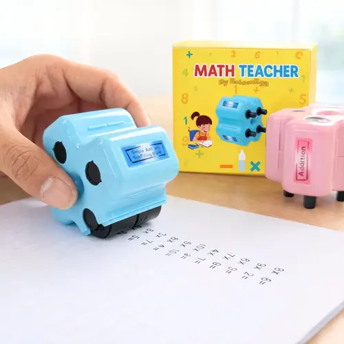 Math Teacher 4-in-1 Math Roller Stamp by GoldenEgg [Free Grading App], Addition Subtraction Multiplication Math Practice Tool, Math Learning Tools, Math Toys for Kids Ages 5-9, 1st 2nd 3rd Grade, Screen-Free Back to School Supplies, Homeschool