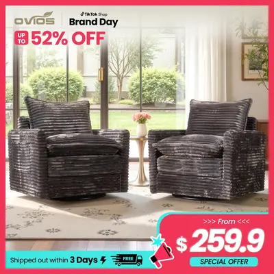 【SohoChic Sale】Ovios 33" W Cloud Plush Corduroy Rocking Chair with Ottoman, Swivel Nursing Glider Chair with Side Pockets, Extra-Wide Seat with Thick Cushion, 400 lb Capacity, Easy Assembly, 2 Pcs