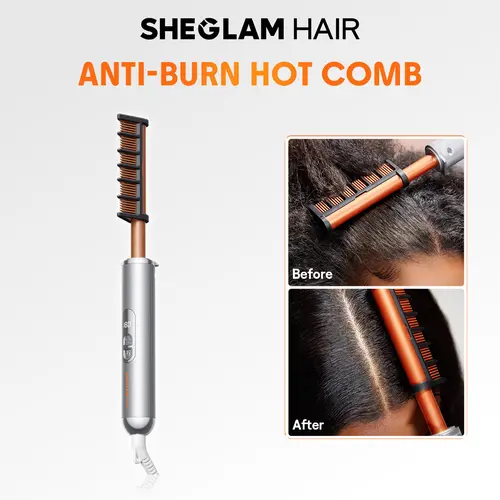 SHEGLAM HAIR Anti-Burn Hot Comb | Electric Hot Comb | 5-Level Temps | Digital Display | 60 Min Auto Shut Off | Anti-Scald Shield | Hot Pressing Brush For Lace Front Wigs #flat iron #straightener
