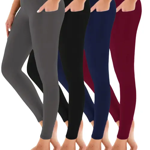 4PCS  High-Waist Yoga Leggings with Pockets - Tummy Control, Slimming Effect, Stretchy & Breathable Fabric, Perfect for Yoga & Casual Attire Female Gym Clothes Gym Workout Sportswear