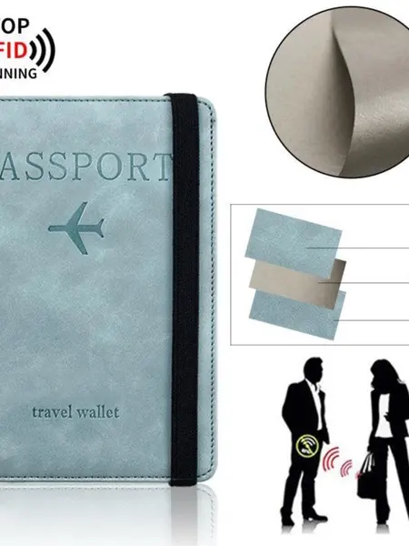 Unisex RFID Blocking PU Leather Passport Holder - Travel-Ready RFID Shielded Passport Sleeve with Card Slots, SIM Card Slot, Document Pockets, Anti-Theft ID Protector for International Airport Use
